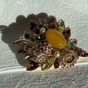Vintage Gold and Yellow Floral Brooch
